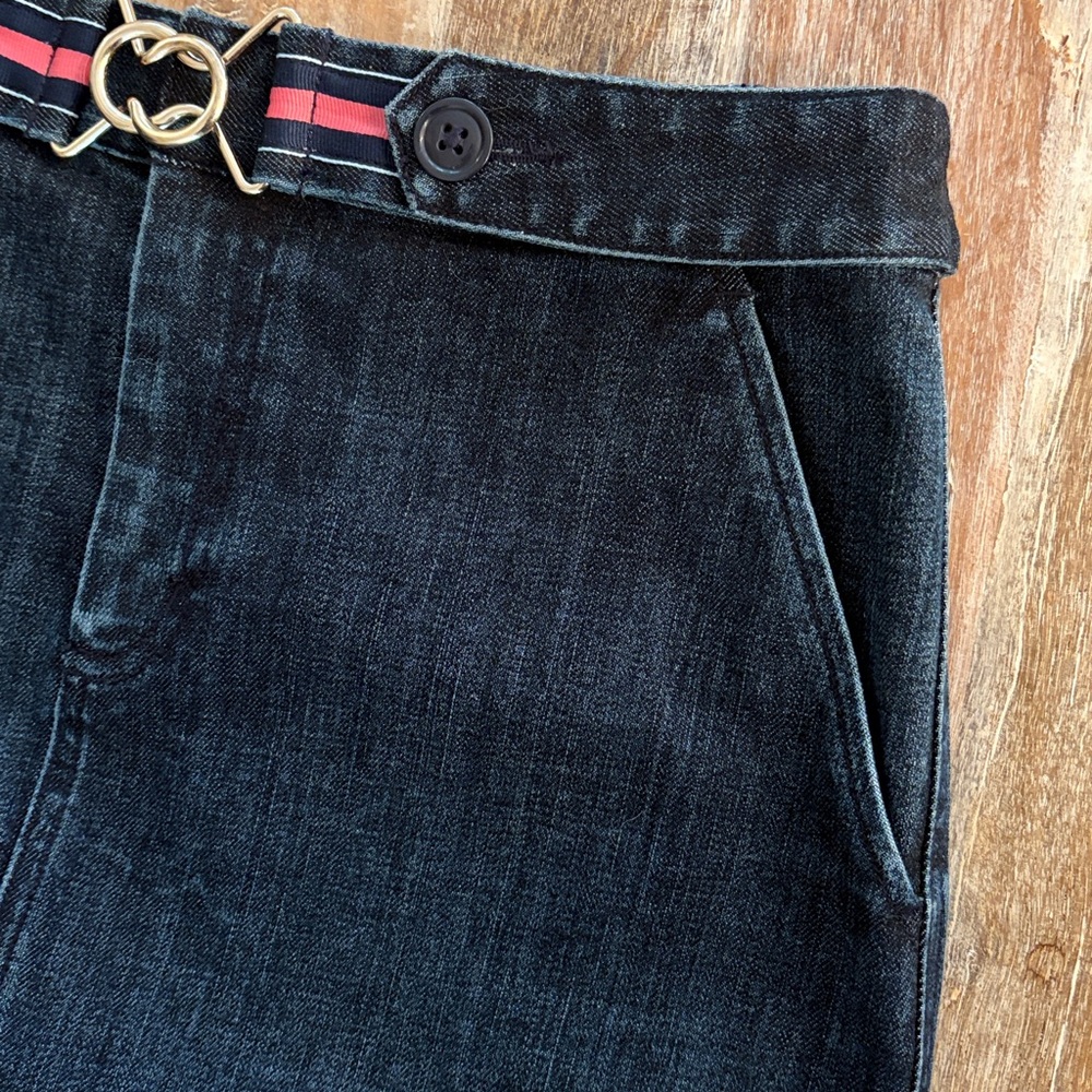 Talbots Dark Wash Denim Stretch Pencil Skirt Size 6 Gold Buckle Belt Accent - Picture 10 of 14